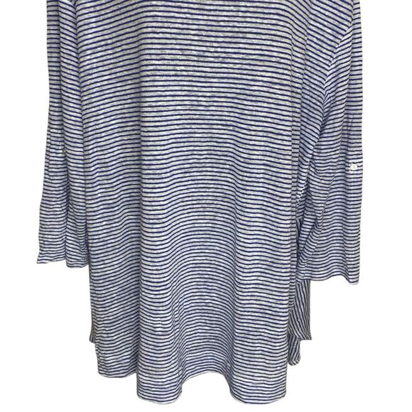 NWT Adrienne Vittadini Linen Top Womens 2X Roll Tab 3/4 Sleeve Striped Coastal - Picture 7 of 16